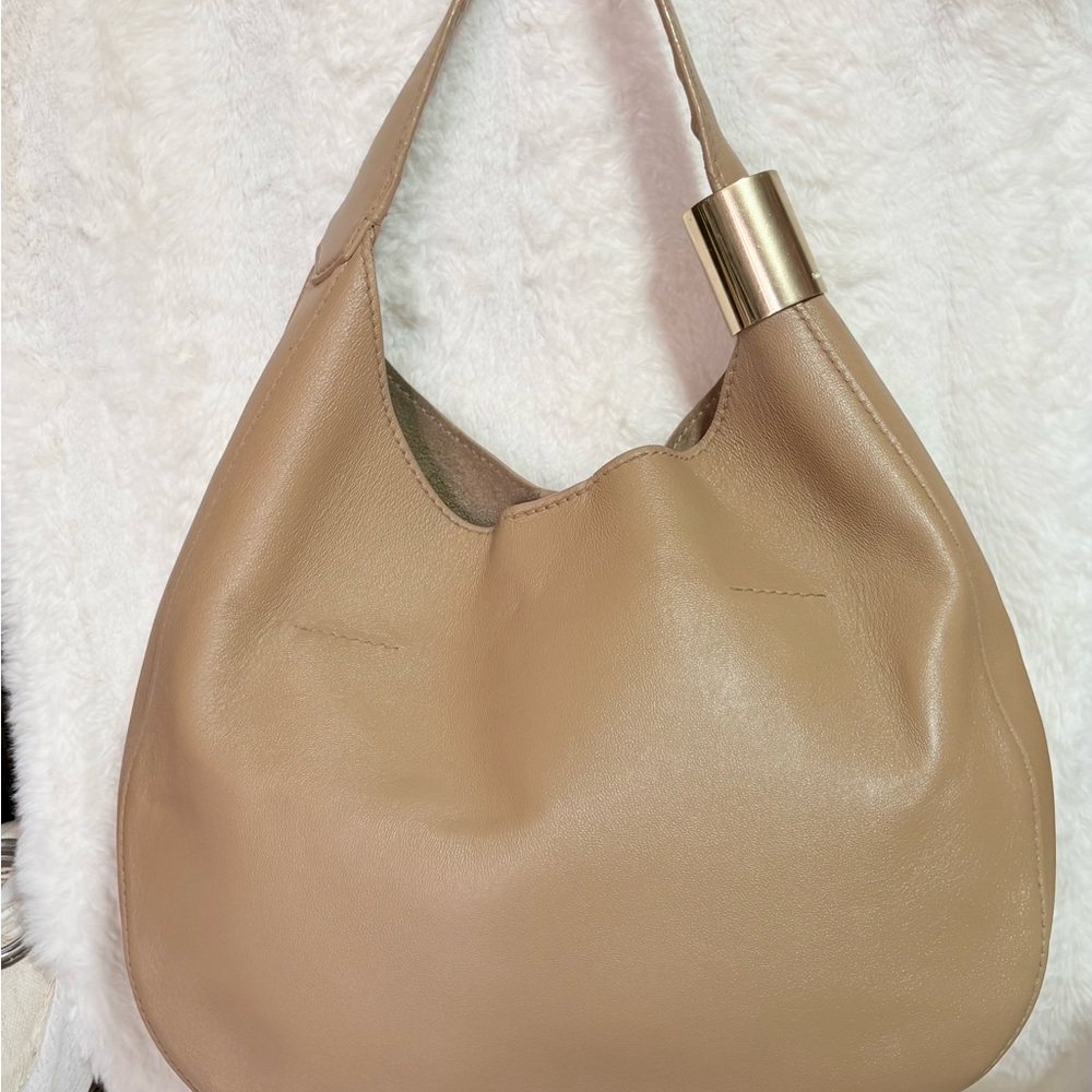 Jimmy Choo Tan Leather Hobo Bag with Gold Accent